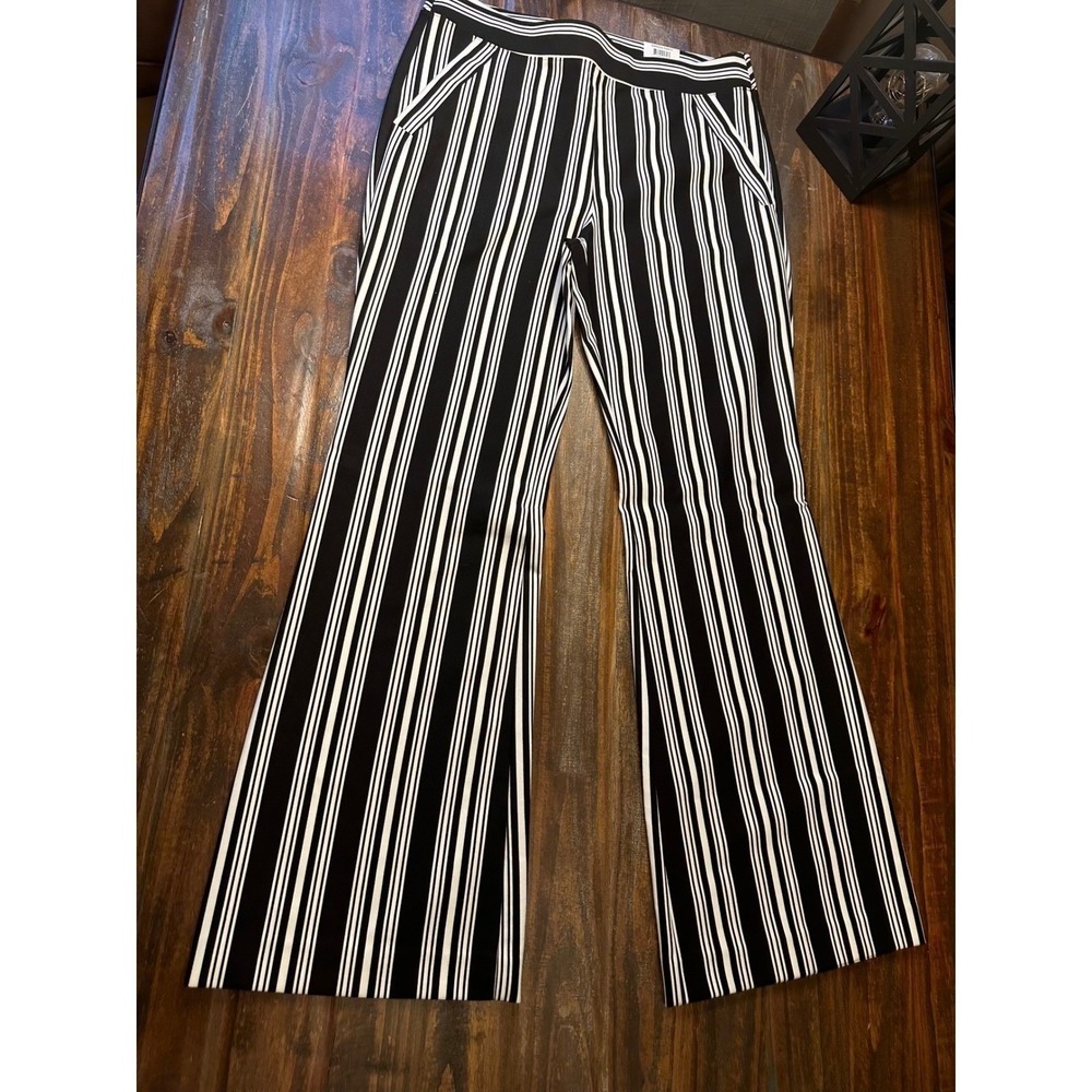 INC International Concepts Black White Killer Stripe Wide Leg Pants‎ Womens 14